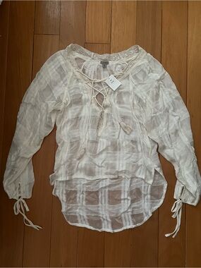 Urban Outfitters Ivory Sheer Lace-Up Peasant Tunic